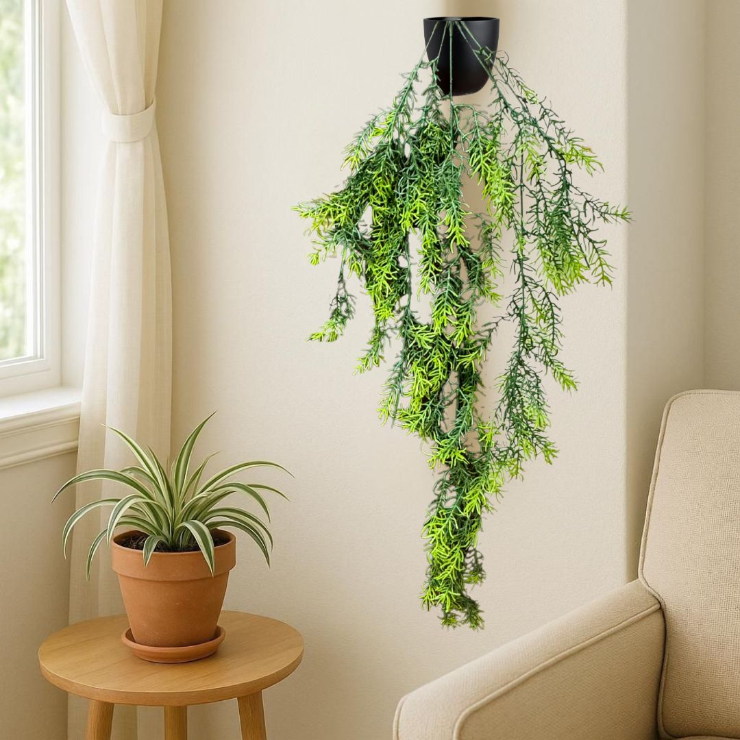 Garden Gyani Artificial Hanging Plant with Basket – Realistic Green Leaves & Creepers for Home, Living Room & Wall Decoration