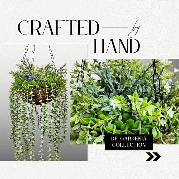 Garden Gyani Artificial Hanging Plants – Fern Vine & Multicolor Flowers | Faux Greenery for Indoor, Balcony & Garden | With Plastic & Wooden Pot