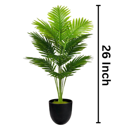 Garden Gyani Artificial Palm Plant with Faux Turtle Leaf – 70 cm Tall Tropical Areca Palm Tree with Black Pot | 18 Leaves | Indoor & Outdoor Decorative Plant