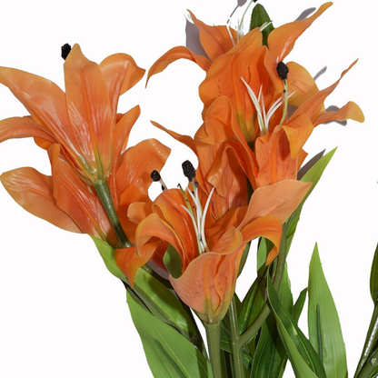 Artificial Orange Lily Flower Bouquet – Realistic Decorative Faux Floral Stem