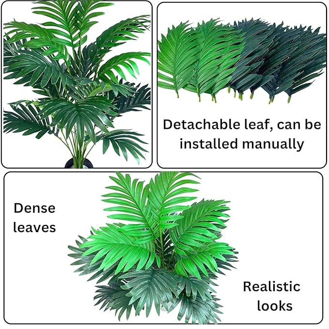 Garden Gyani Artificial Areca Palm Tree – 110 cm Tall Faux Tropical Plant with 18 Leaves | UV Resistant Indoor & Outdoor Plant with Pot | Realistic Home, Office & Balcony Decor