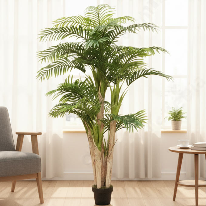 Garden Gyani Areca Palm X5 – 220 cm Tall Artificial Plant Without Pot | Lifelike Faux Tropical Greenery for Home & Office
