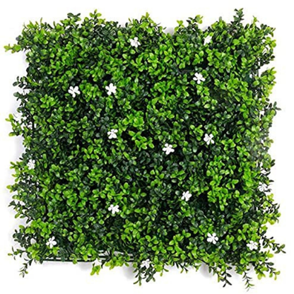 Garden Gyani Artificial Vertical Garden Panel 50×50 cm | Dark Green Boxwood Wall with White Flowers | Indoor Outdoor Decor