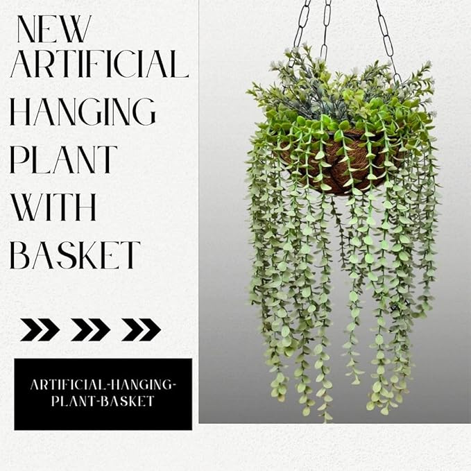 Garden Gyani Artificial Hanging Plants – Fern Vine & Multicolor Flowers | Faux Greenery for Indoor, Balcony & Garden | With Plastic & Wooden Pot