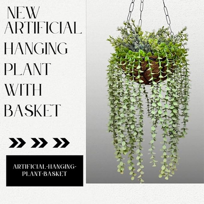 Garden Gyani Artificial Hanging Plants – Fern Vine & Multicolor Flowers | Faux Greenery for Indoor, Balcony & Garden | With Plastic & Wooden Pot
