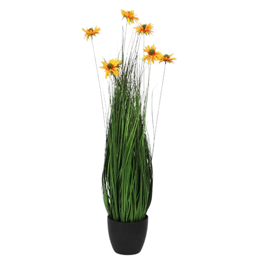 Garden Gyani Artificial Grass Plant with Yellow Flowers 85cm with Pot – Decorative Indoor Floor Plant