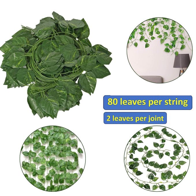 Garden Gyani Artificial Ivy Garlands – 12 Pack Hanging Vine Creepers, 6.7 Ft Each with 80 Leaves per String for Home, Wall & Party Decoration