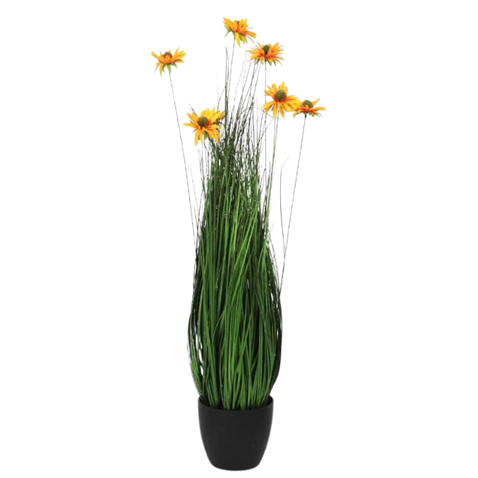 Garden Gyani 85CM Artificial Sunflower with Onion Grass in Pot – Tall Decorative Faux Plant for Home, Office & Balcony Décor