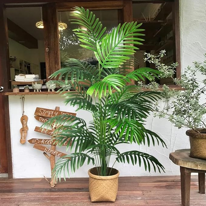 Garden Gyani Artificial Areca Palm Tree – 110 cm Tall Faux Tropical Plant with 18 Leaves | UV Resistant Indoor & Outdoor Plant with Pot | Realistic Home, Office & Balcony Decor