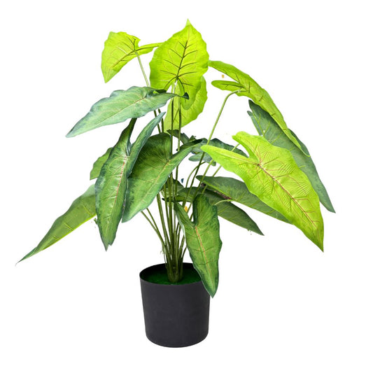 Garden Gyani Green Tropicana Fairy Taro Artificial Plant with Pot – Lush Faux Potted Plant for Home, Office & Indoor Décor