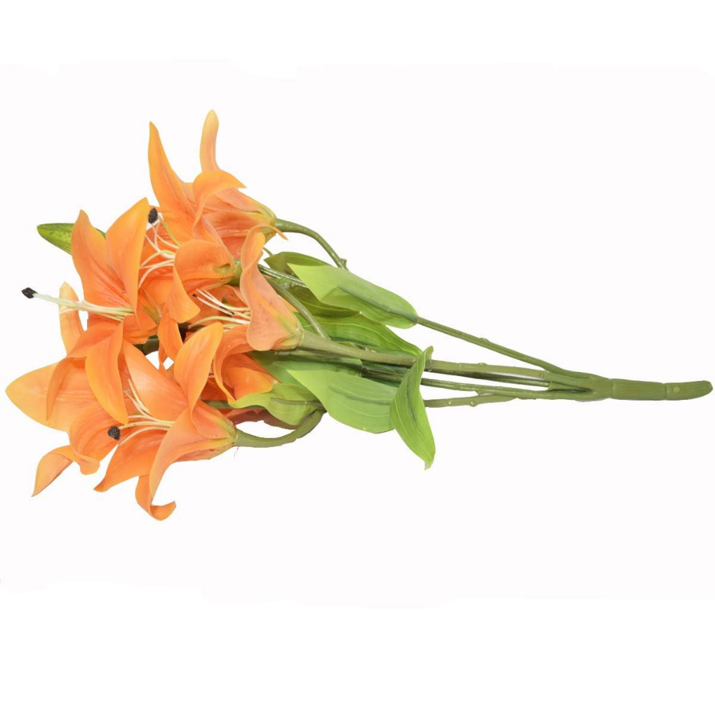 Artificial Orange Lily Flower Bouquet – Realistic Decorative Faux Floral Stem