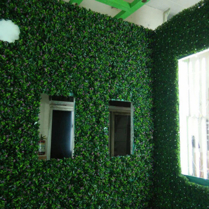 Garden Gyani Artificial Vertical Garden Panel 50×50 cm | Dark Green Boxwood Wall with White Flowers | Indoor Outdoor Decor