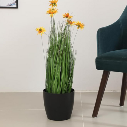 Garden Gyani 85CM Artificial Sunflower with Onion Grass in Pot – Tall Decorative Faux Plant for Home, Office & Balcony Décor