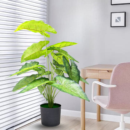 Garden Gyani Green Tropicana Fairy Taro Artificial Plant with Pot – Lush Faux Potted Plant for Home, Office & Indoor Décor
