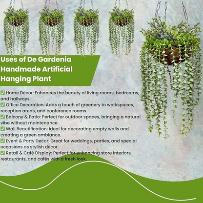 Garden Gyani Artificial Hanging Plants – Fern Vine & Multicolor Flowers | Faux Greenery for Indoor, Balcony & Garden | With Plastic & Wooden Pot