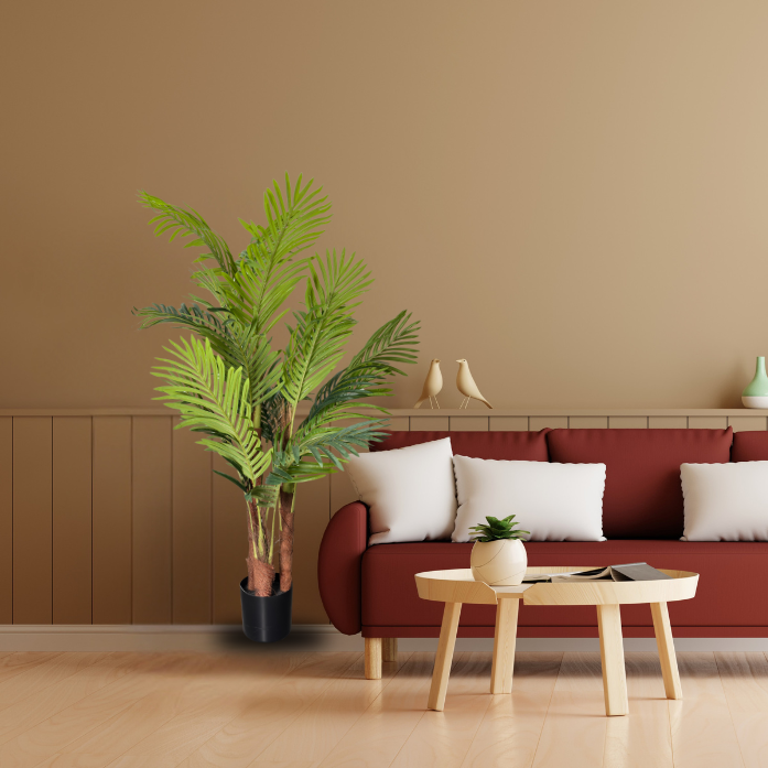 Garden Gyani 150 cm Artificial Areca Palm Tree with Tall Black Planter – Indoor Decorative Faux Plant for Home & Office