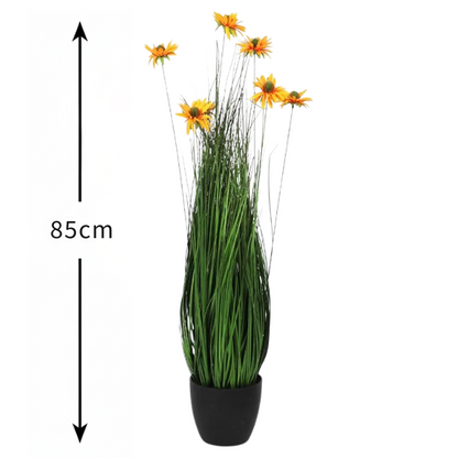 Garden Gyani 85CM Artificial Sunflower with Onion Grass in Pot – Tall Decorative Faux Plant for Home, Office & Balcony Décor