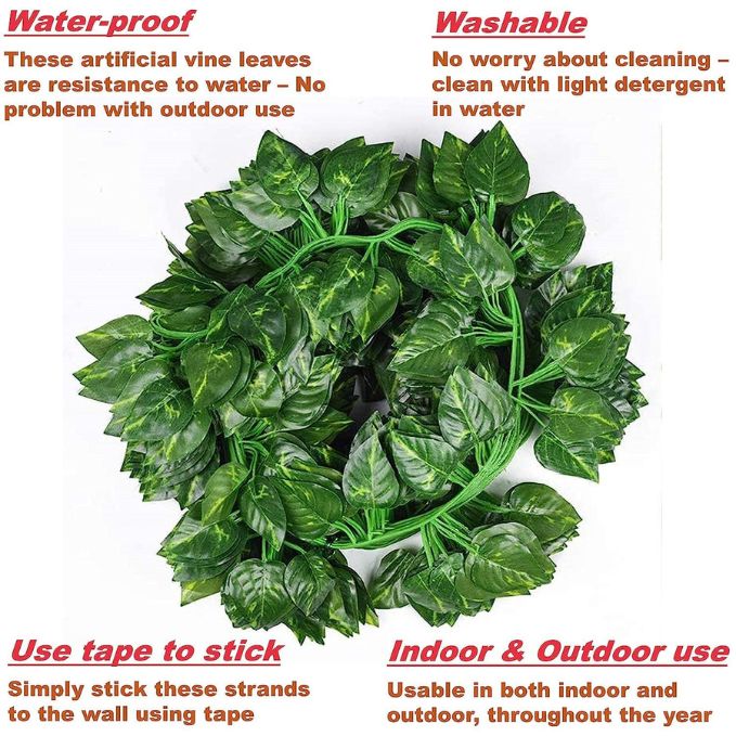 Garden Gyani Artificial Ivy Garlands – 12 Pack Hanging Vine Creepers, 6.7 Ft Each with 80 Leaves per String for Home, Wall & Party Decoration