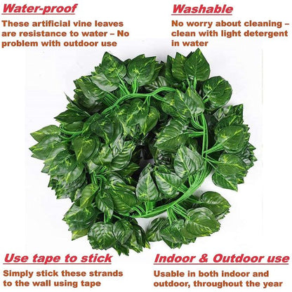 Garden Gyani Artificial Ivy Garlands – 12 Pack Hanging Vine Creepers, 6.7 Ft Each with 80 Leaves per String for Home, Wall & Party Decoration