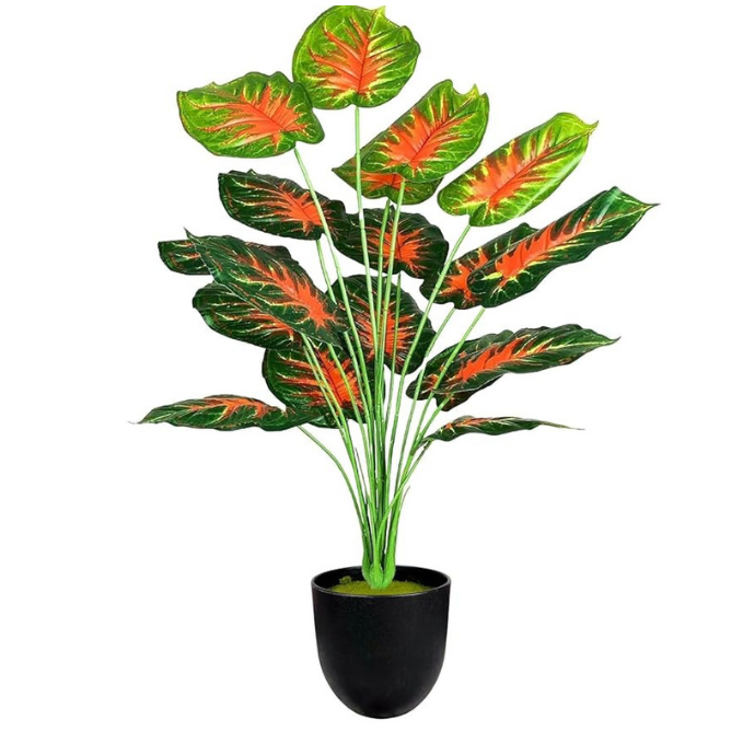 Garden Gyani Artificial Money Plant with Pot – 55 cm Tall Faux Green Plant with 18 Tropical Palm Leaves | Indoor Decorative Monstera for Home & Office