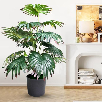 Garden Gyani Artificial Licuala Palm Plant with Pot – 2.5 Feet Tall Faux Ruffled Fan Palm for Home & Office Décor | Realistic Tropical Indoor Plant