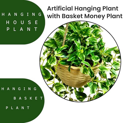 Garden Gyani Artificial Hanging Plants – Fern Vine & Multicolor Flowers | Faux Greenery for Indoor, Balcony & Garden | With Plastic & Wooden Pot