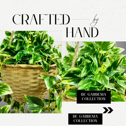 Garden Gyani Artificial Hanging Plants – Fern Vine & Multicolor Flowers | Faux Greenery for Indoor, Balcony & Garden | With Plastic & Wooden Pot