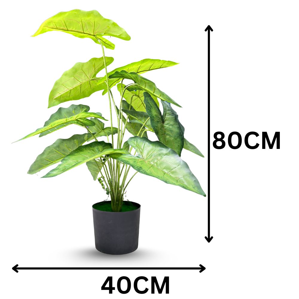 Garden Gyani Green Tropicana Fairy Taro Artificial Plant with Pot – Lush Faux Potted Plant for Home, Office & Indoor Décor
