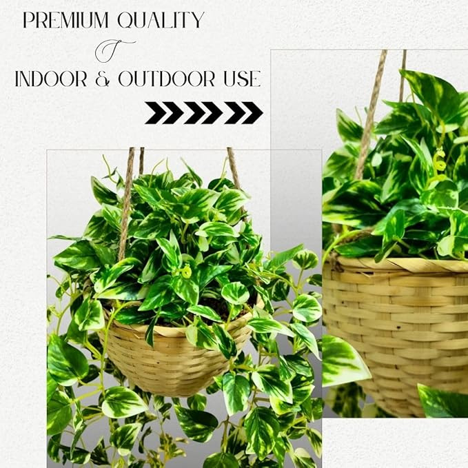 Garden Gyani Artificial Hanging Plants – Fern Vine & Multicolor Flowers | Faux Greenery for Indoor, Balcony & Garden | With Plastic & Wooden Pot