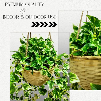 Garden Gyani Artificial Hanging Plants – Fern Vine & Multicolor Flowers | Faux Greenery for Indoor, Balcony & Garden | With Plastic & Wooden Pot