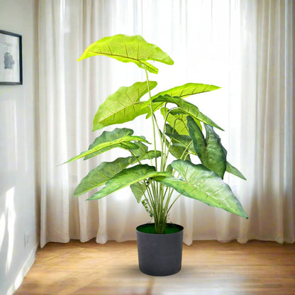 Garden Gyani Green Tropicana Fairy Taro Artificial Plant with Pot – Lush Faux Potted Plant for Home, Office & Indoor Décor