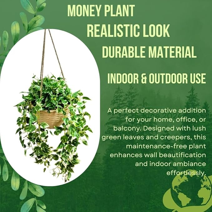 Garden Gyani Artificial Hanging Plants – Fern Vine & Multicolor Flowers | Faux Greenery for Indoor, Balcony & Garden | With Plastic & Wooden Pot
