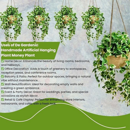Garden Gyani Artificial Hanging Plants – Fern Vine & Multicolor Flowers | Faux Greenery for Indoor, Balcony & Garden | With Plastic & Wooden Pot