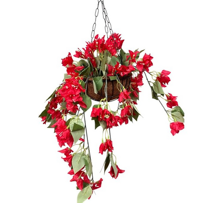 Garden Gyani Artificial Hanging Plants – Fern Vine & Multicolor Flowers | Faux Greenery for Indoor, Balcony, Garden | Plastic & Wooden Pot