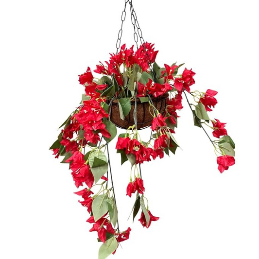 Garden Gyani Artificial Hanging Plants – Fern Vine & Multicolor Flowers | Faux Greenery for Indoor, Balcony, Garden | Plastic & Wooden Pot