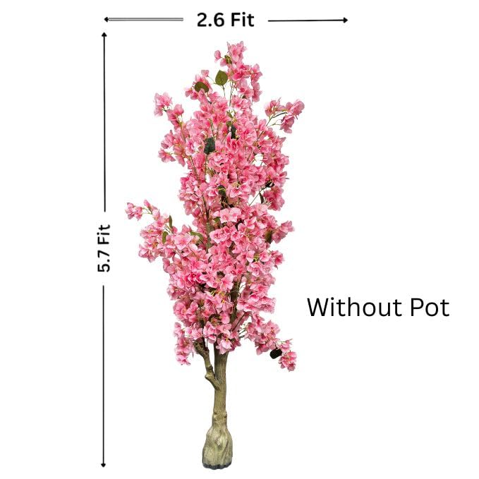 Garden Gyani Artificial Bougainvillea Tree – 5.7 Feet Tall | Faux Flowering Tree with Pink Blooms for Home, Balcony & Office Décor | Indoor Outdoor UV Resistant Decorative Plant Without Pot