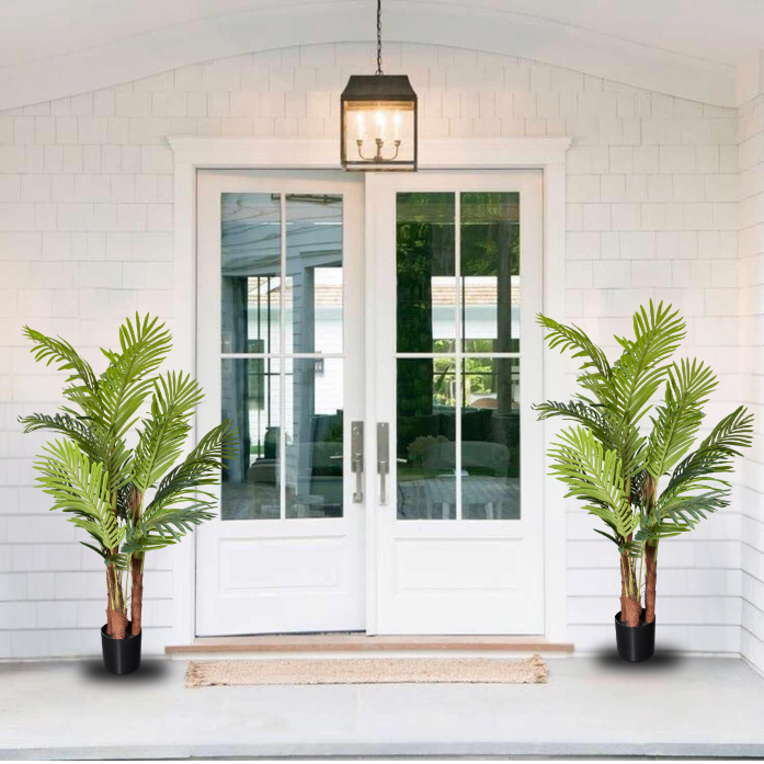 Garden Gyani 150 cm Artificial Areca Palm Tree with Tall Black Planter – Indoor Decorative Faux Plant for Home & Office