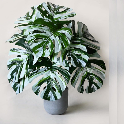 Garden Gyani Artificial Monstera Plant – 78.7 cm Tall with Black Pot | 18 Green & White Leaves | Realistic Faux Decorative Plant for Home, Office & Interior Décor