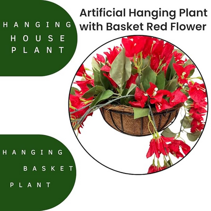 Garden Gyani Artificial Hanging Plants – Fern Vine & Multicolor Flowers | Faux Greenery for Indoor, Balcony, Garden | Plastic & Wooden Pot