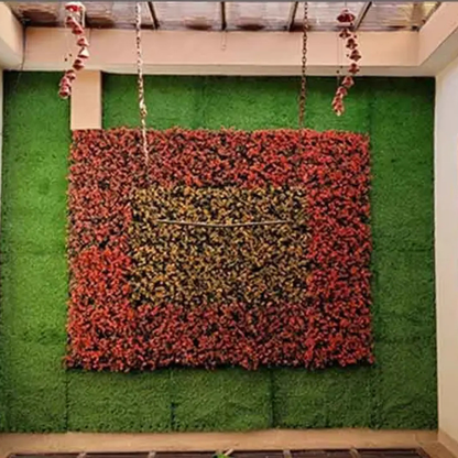 Garden Gyani Artificial Vertical Garden Panel 50×50 cm | Red & Green Foliage Wall Decor | Indoor Outdoor Decorative Panel