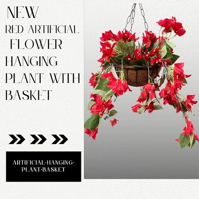 Garden Gyani Artificial Hanging Plants – Fern Vine & Multicolor Flowers | Faux Greenery for Indoor, Balcony, Garden | Plastic & Wooden Pot
