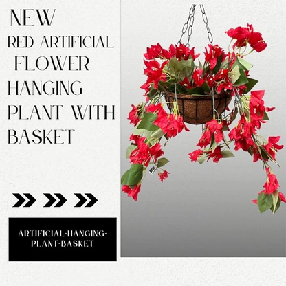 Garden Gyani Artificial Hanging Plants – Fern Vine & Multicolor Flowers | Faux Greenery for Indoor, Balcony, Garden | Plastic & Wooden Pot