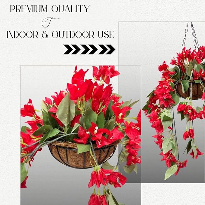 Garden Gyani Artificial Hanging Plants – Fern Vine & Multicolor Flowers | Faux Greenery for Indoor, Balcony, Garden | Plastic & Wooden Pot