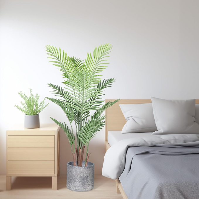 Garden Gyani Artificial Palm Tree – 4FT Tall Faux Areca Floor Plant with Black Tall Planter | Indoor Tropical Greenery for Home, Office & Living Room Décor | Adjustable Silk Leaves