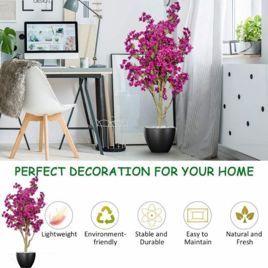 Artificial Bougainvillea Tree 5.7 Feet – Purple Decorative Faux Flower Tree