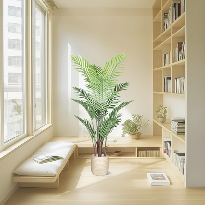 Garden Gyani Artificial Palm Tree – 4FT Tall Faux Areca Floor Plant with Black Tall Planter | Indoor Tropical Greenery for Home, Office & Living Room Décor | Adjustable Silk Leaves