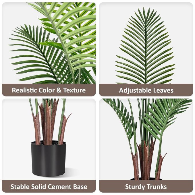 Garden Gyani Artificial Palm Tree – 4FT Tall Faux Areca Floor Plant with Black Tall Planter | Indoor Tropical Greenery for Home, Office & Living Room Décor | Adjustable Silk Leaves
