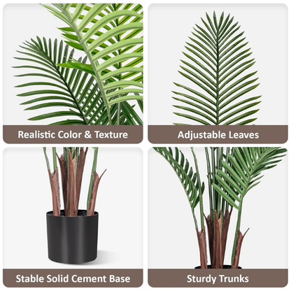 Garden Gyani Artificial Palm Tree – 4FT Tall Faux Areca Floor Plant with Black Tall Planter | Indoor Tropical Greenery for Home, Office & Living Room Décor | Adjustable Silk Leaves