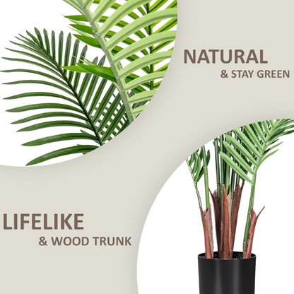 Garden Gyani Artificial Palm Tree – 4FT Tall Faux Areca Floor Plant with Black Tall Planter | Indoor Tropical Greenery for Home, Office & Living Room Décor | Adjustable Silk Leaves