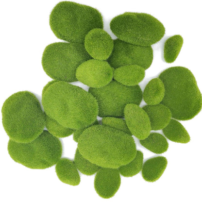 Garden Gyani Artificial Moss Rocks – 24 PCS in 3 Sizes | Green Moss Balls & Decorative Stones for Fairy Gardens, Crafts & Floral Decor